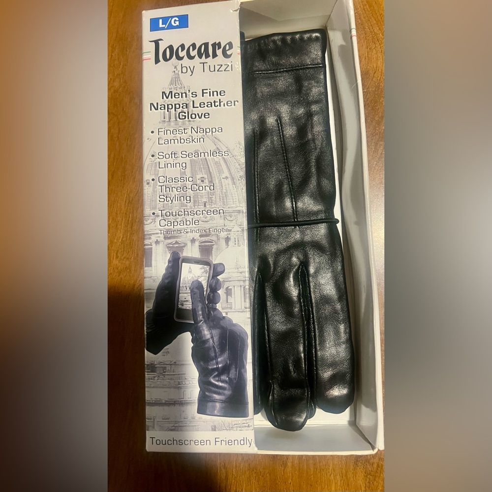 NEW Toccare by Tuzzi Men’s L Fine Nappa Leather Gloves Black w Touchscreen